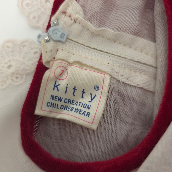 Vintage Kitty New Creation Red Velvet Dress Girls Size 7 Lace Collar - Picture 3 of 5